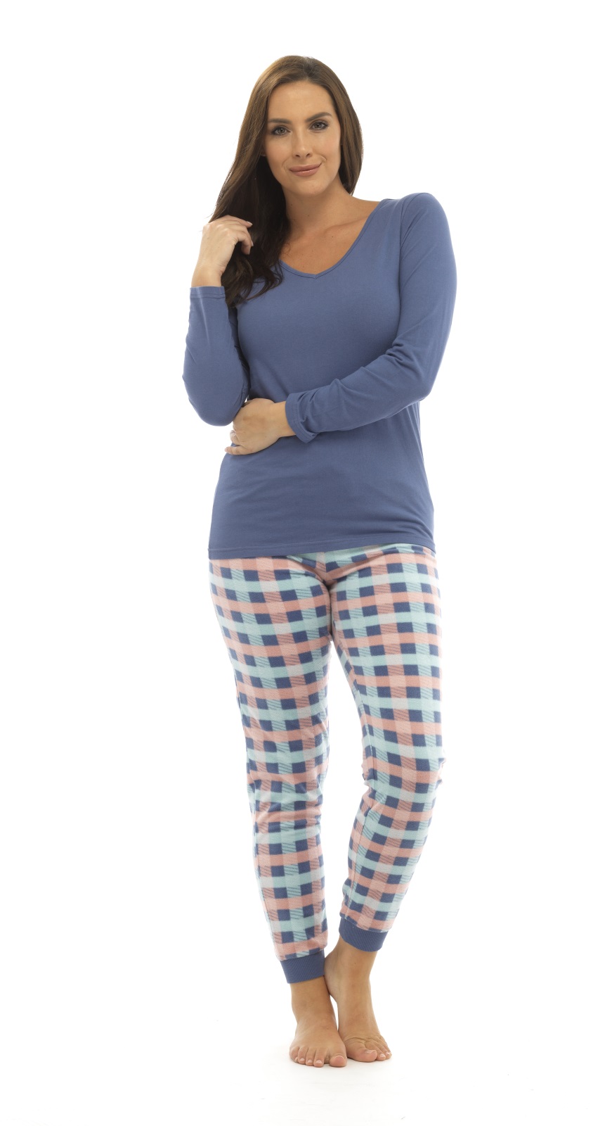 Womens Pyjamas Full Length 2 Piece Set Top + Cuffed Bottoms Lounge Set